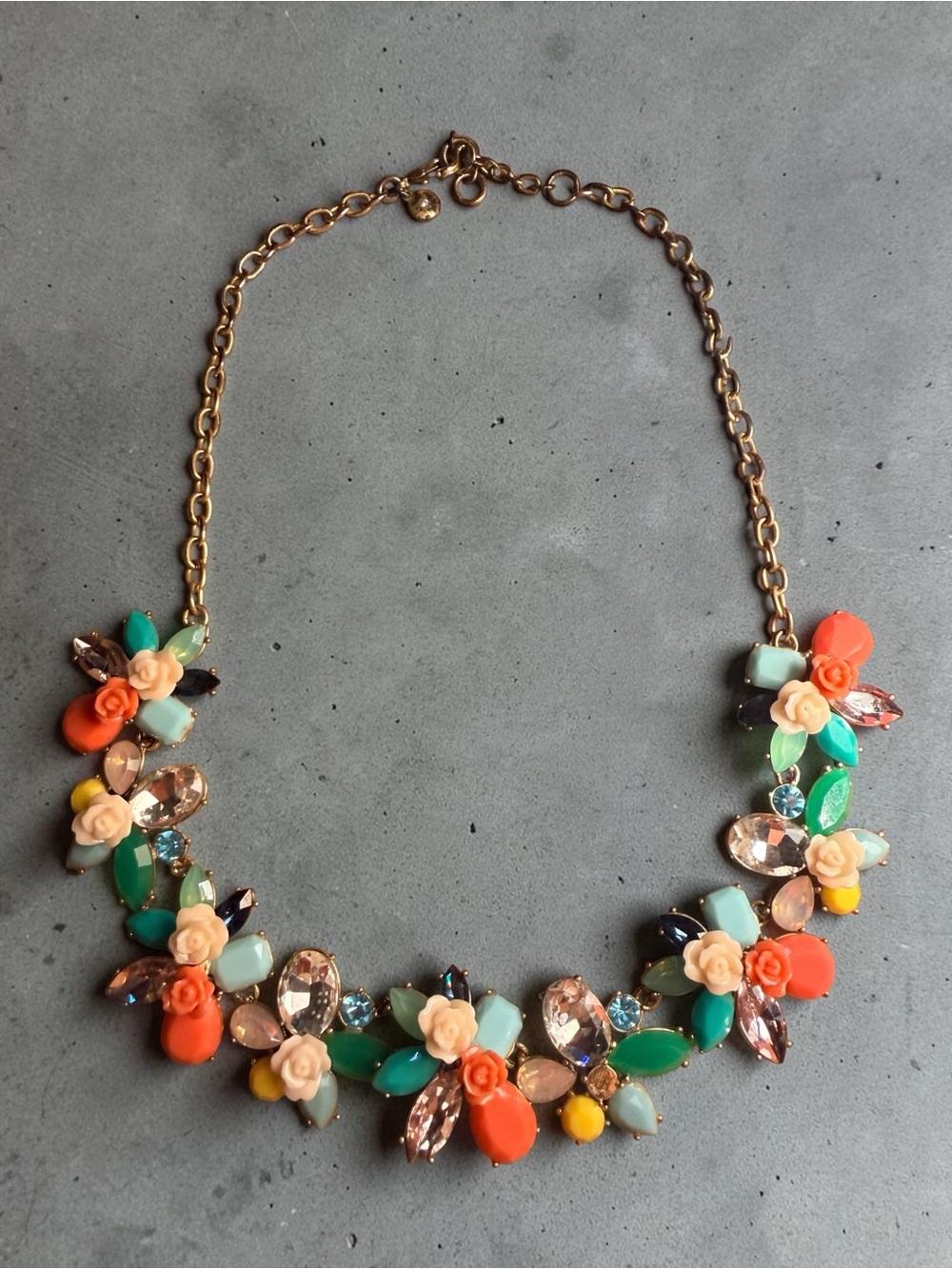 Floral Multi-Color Statement Necklace - Gold Chain